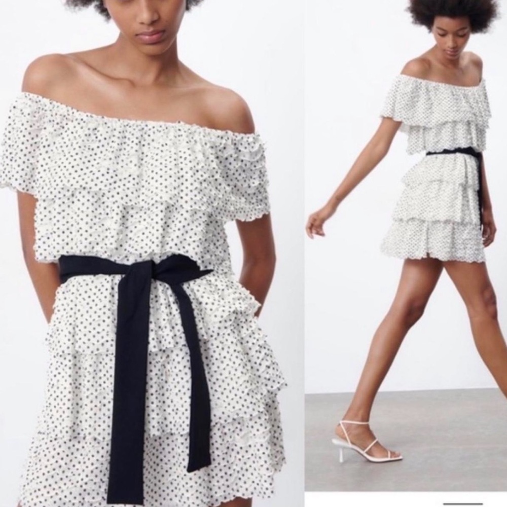 Zara Strapless Polka-Dot off the shoulder ruffle mini dress - Picture 2 of 5